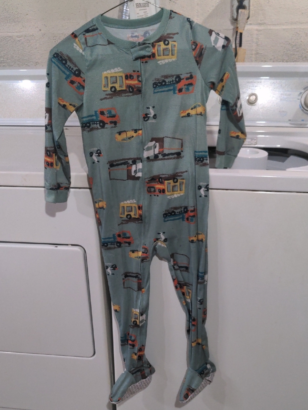Kids Blue Vehicle Truck Print Footed One-Piece Pajamas 5T
